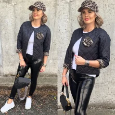 Černá kratší přechodová bunda LEOPARD ROSE