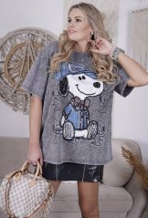 Světle šedé dlouhé oversize tričko SNOOPY DIAMOND