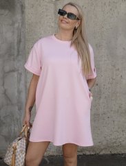Světle růžové basic oversize šaty z máslového materiálu RELAX