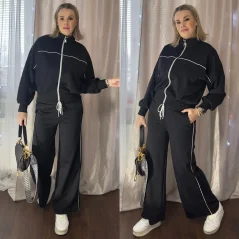 Černá trendy souprava mikina na zip a širší kalhoty MACCHU