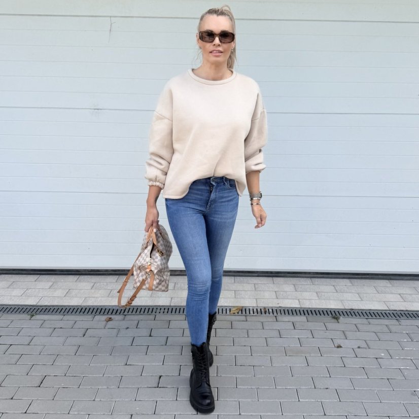 Béžová prémiová mikina s hnědým nápisem DOG MOM