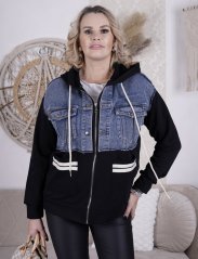 Černá kombinovaná mikinová bunda DENIM FUSION HOODIE