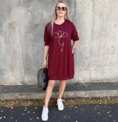 Burgundy červené bavlněné šaty s decentním potiskem DAHLIA