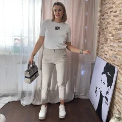Béžové elastické trendy kalhoty CHIC