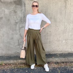 Khaki trendy širší kalhoty PRESTIGE