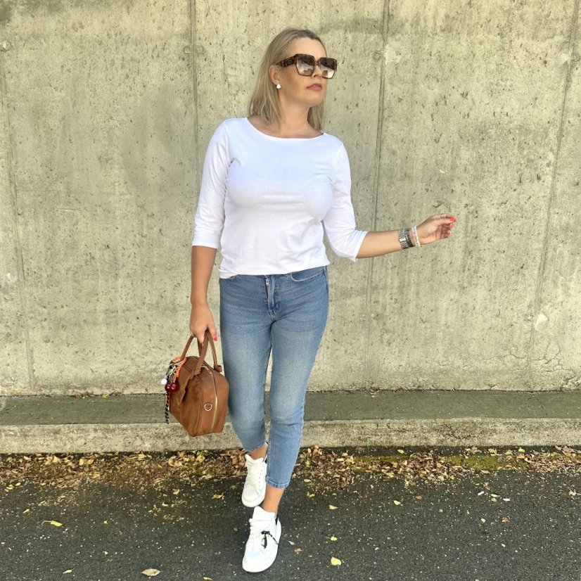 Bílé basic tričko s 3/4 rukávem EDENA