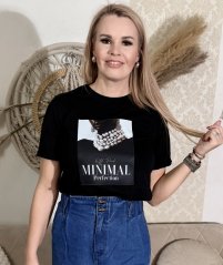 Černé bavlněné tričko s potiskem MINIMAL