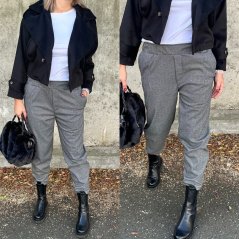 Šedé tvídové teplejší kalhoty TWEEDY