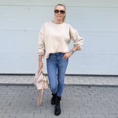 Béžová prémiová mikina s hnědým nápisem DOG MOM