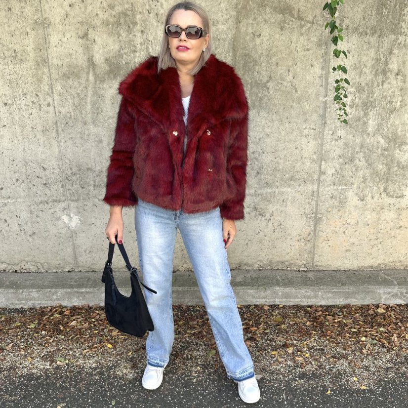 Burgundy červený krátký kožich GLAM FUR