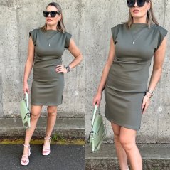 Khaki krátké šaty bez rukávu s vycpávkami na ramenech NATURS