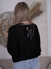 Černý svetřík netopýřího střihu s mašlí na zádech BELLA BOW