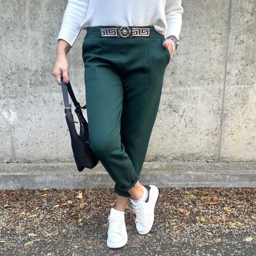 Smaragdově zelené kalhoty z máslového materiálu VERSON