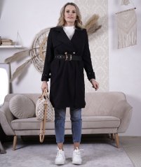 Černý kabát s páskem CHANGING