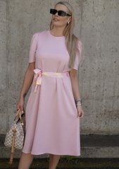 Světle růžové midi šaty z máslového materiálu s páskem PURE LINE