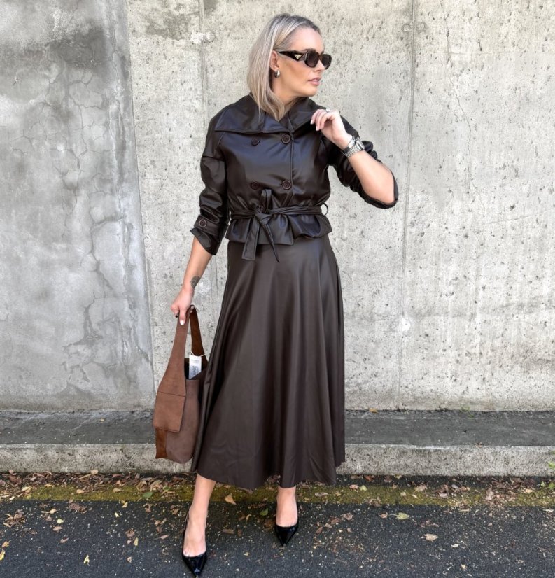 Čokoládově hnědý koženkový trendy kabátek LUX CELINA