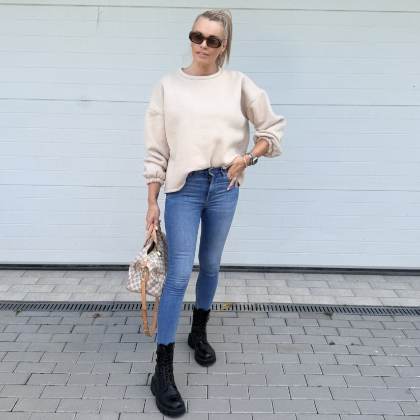 Béžová prémiová mikina s hnědým nápisem DOG MOM