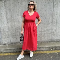 Červené dlouhé kombinované šaty STELLA
