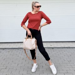 Cihlově oranžové basic tričko s 3/4 rukávem EDENA