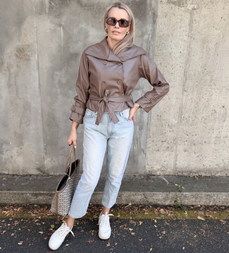 Mokka hnědý koženkový trendy kabátek LUX CELINA