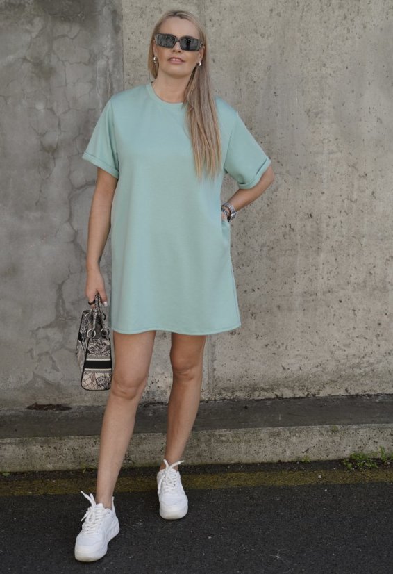 Mintové basic oversize šaty z máslového materiálu RELAX