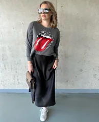 Tmavě šedá mikina volného střihu KISS