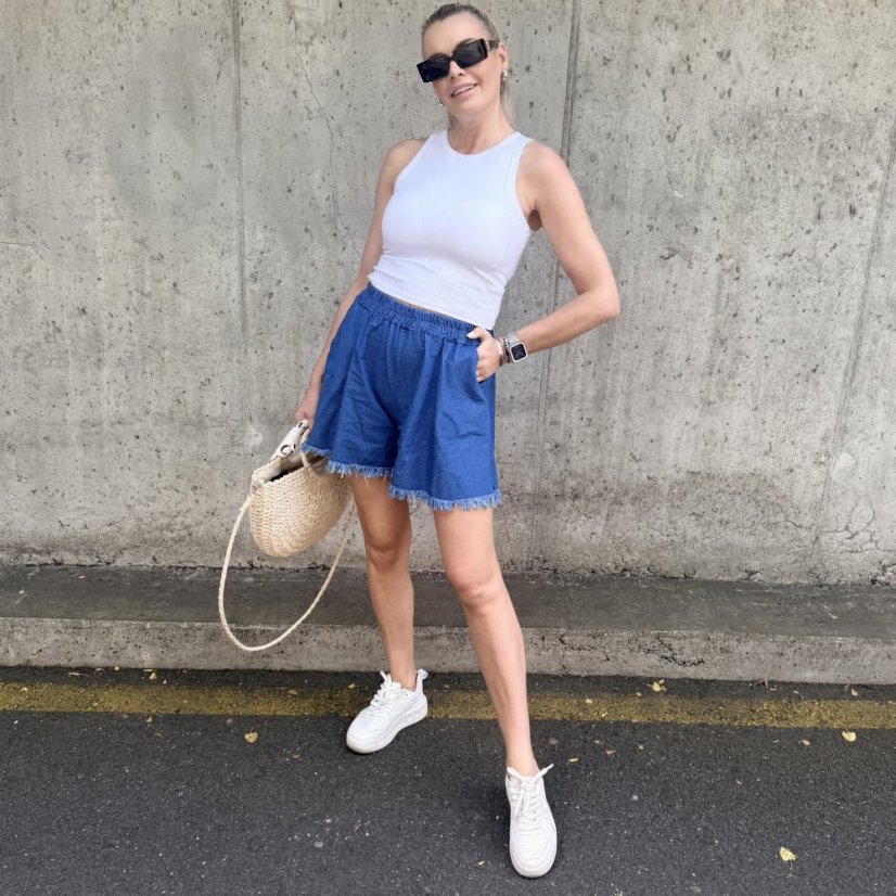 Modré džínové kraťasy FRINGE DENIM