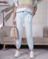 Mentolově modré kalhoty z máslového materiálu MISSA