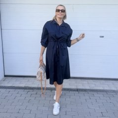 Tmavě modré dlouhé košilové šaty se stažením v pase VILLE