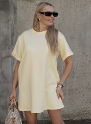 Světle žluté basic oversize šaty z máslového materiálu RELAX