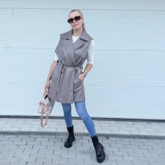 Mokka hnědá vesta z eco kůže CAMELLIA