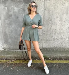 Khaki krátký mušelínový overal CONLEY
