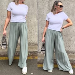Khaki široké viscosové kalhoty LETTERY
