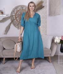 Tyrkysové dlouhé mušelínové šaty TEXASS