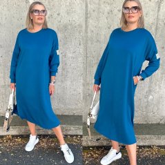 Petrolejově modré dlouhé máslové šaty volného střihu LIFE