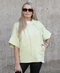 Světle zelené oversize mikinové tričko z máslového materiálu zdobené kamínky SPARKLE HOOD