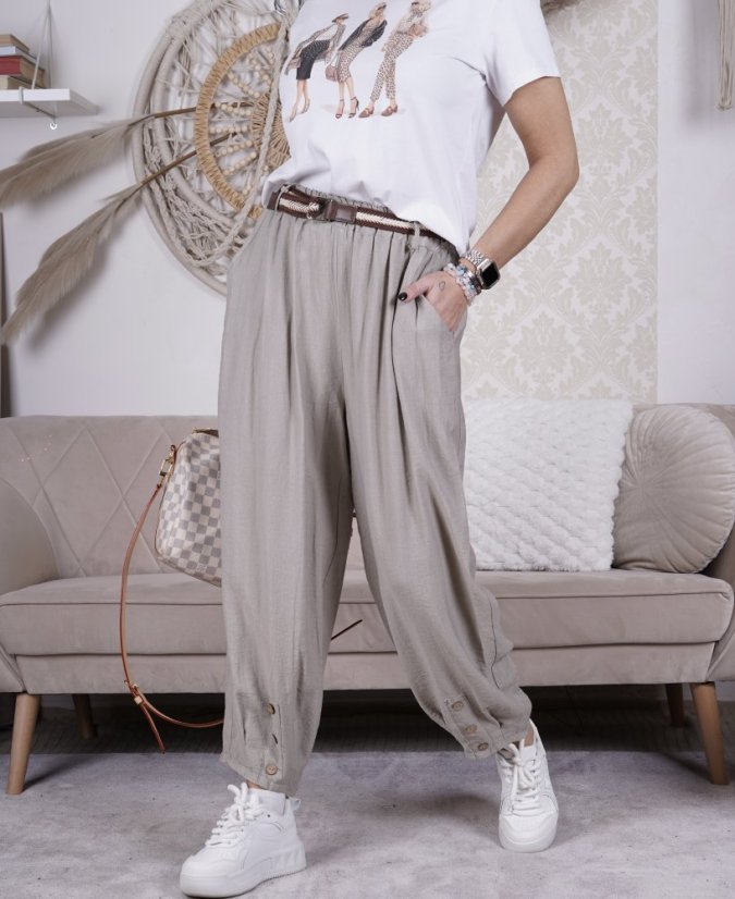 Mokka hnědé balónové kalhoty s páskem BOHEME
