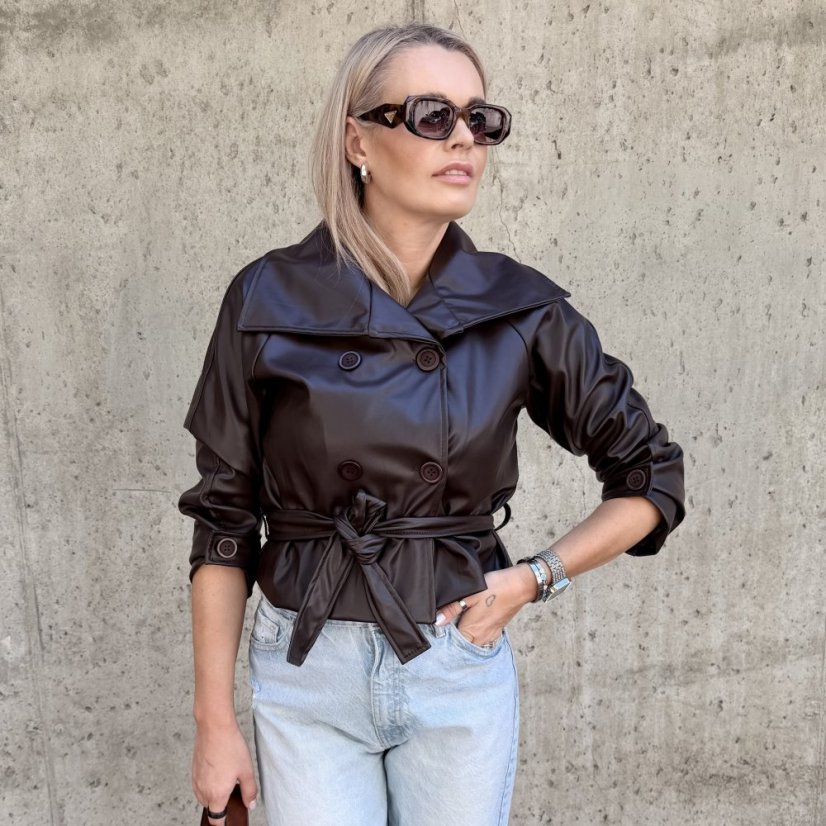 Čokoládově hnědý koženkový trendy kabátek LUX CELINA