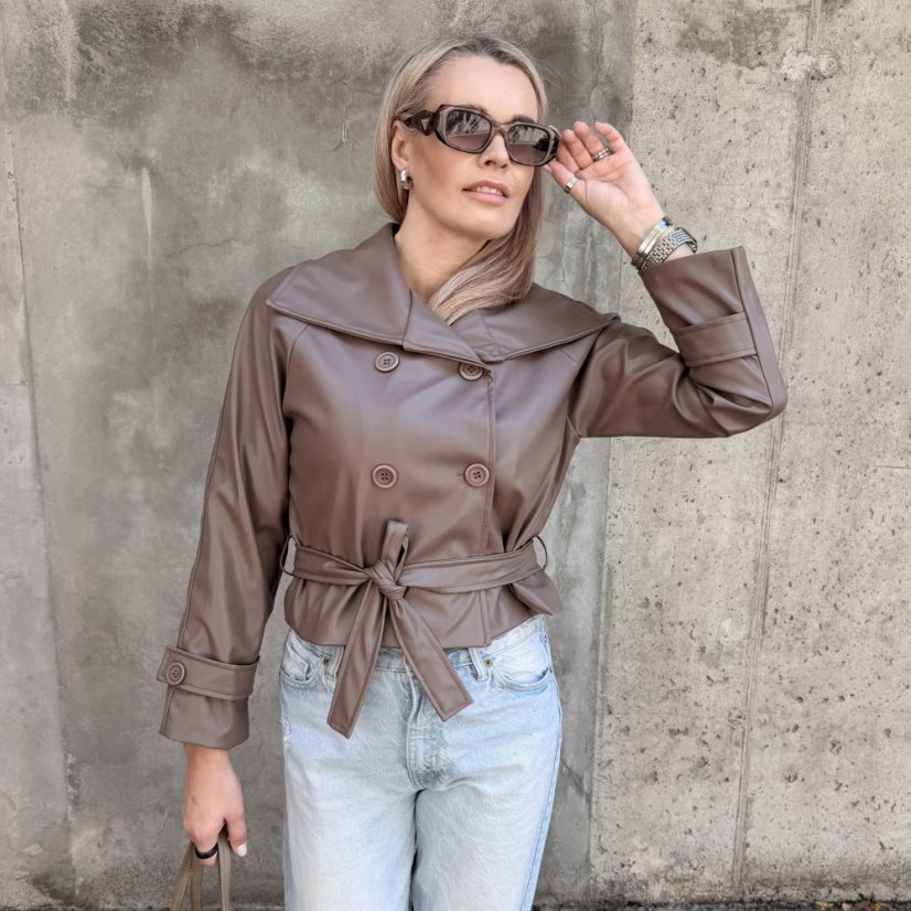 Mokka hnědý koženkový trendy kabátek LUX CELINA