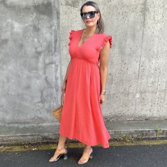 Lososově oranžové dlouhé mušelínové šaty TENESSEE
