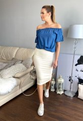 Krémová delší vroubkovaná basic sukně Riston