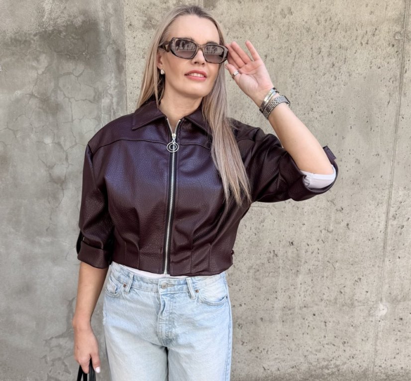 Burgundy červená koženková trendy bunda LUX BROOKLYN