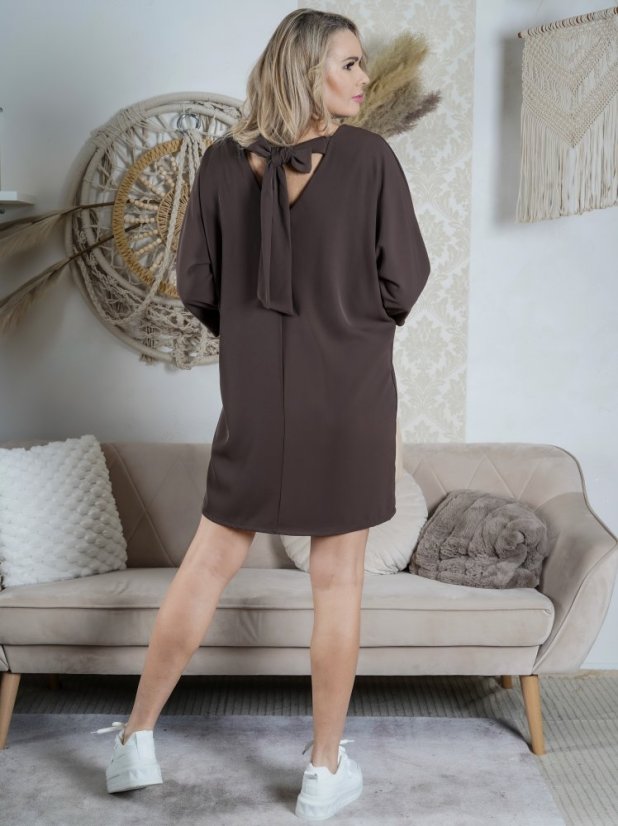 Čokoládově hnědé jednoduché šaty SERENETY BOW