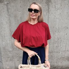 Burgundy červené bavlněné balónové tričko LUXIANNA