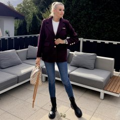 Burgundy červené elegantní flaušové sako s podšívkou MINIMAL