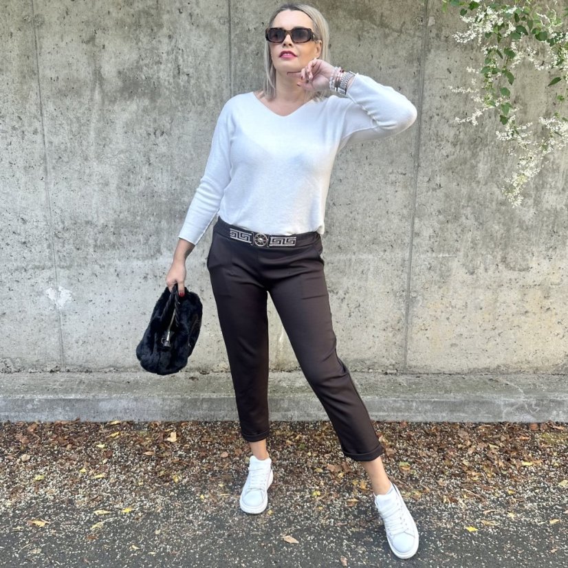 Čokoládově hnědé kalhoty z máslového materiálu VERSON