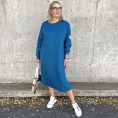 Petrolejově modré dlouhé máslové šaty volného střihu LIFE