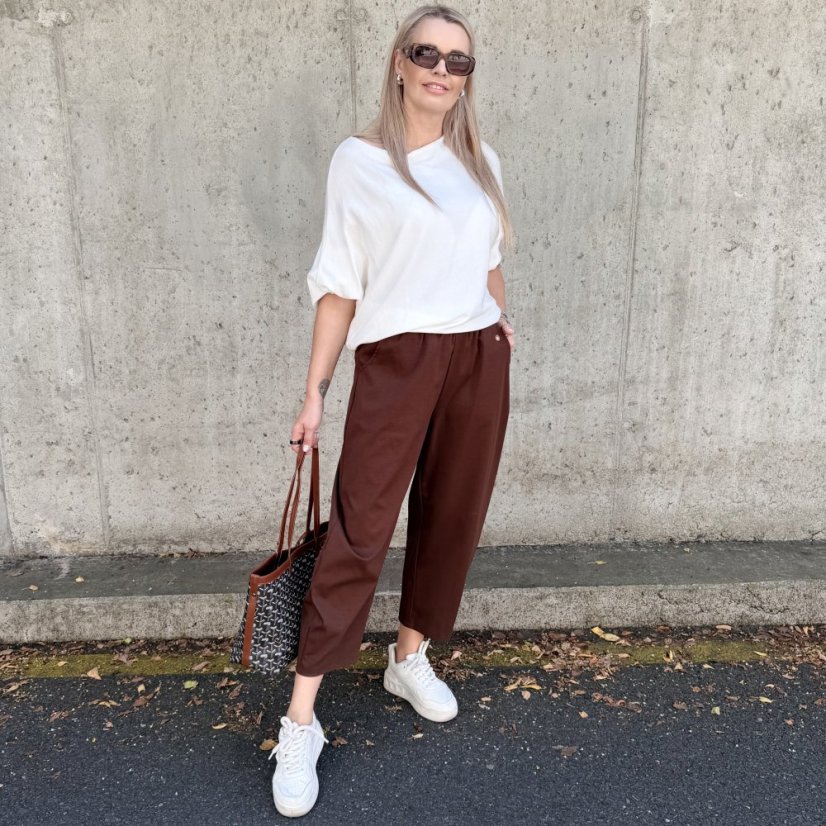 Čokoládově hnědé trendy barrelové kalhoty METFISS