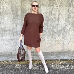 Čokoládově hnědý dlouhý svetr / šaty TASSY