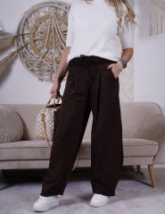 Čokoládově hnědé trendy balónové kalhoty ROUGE